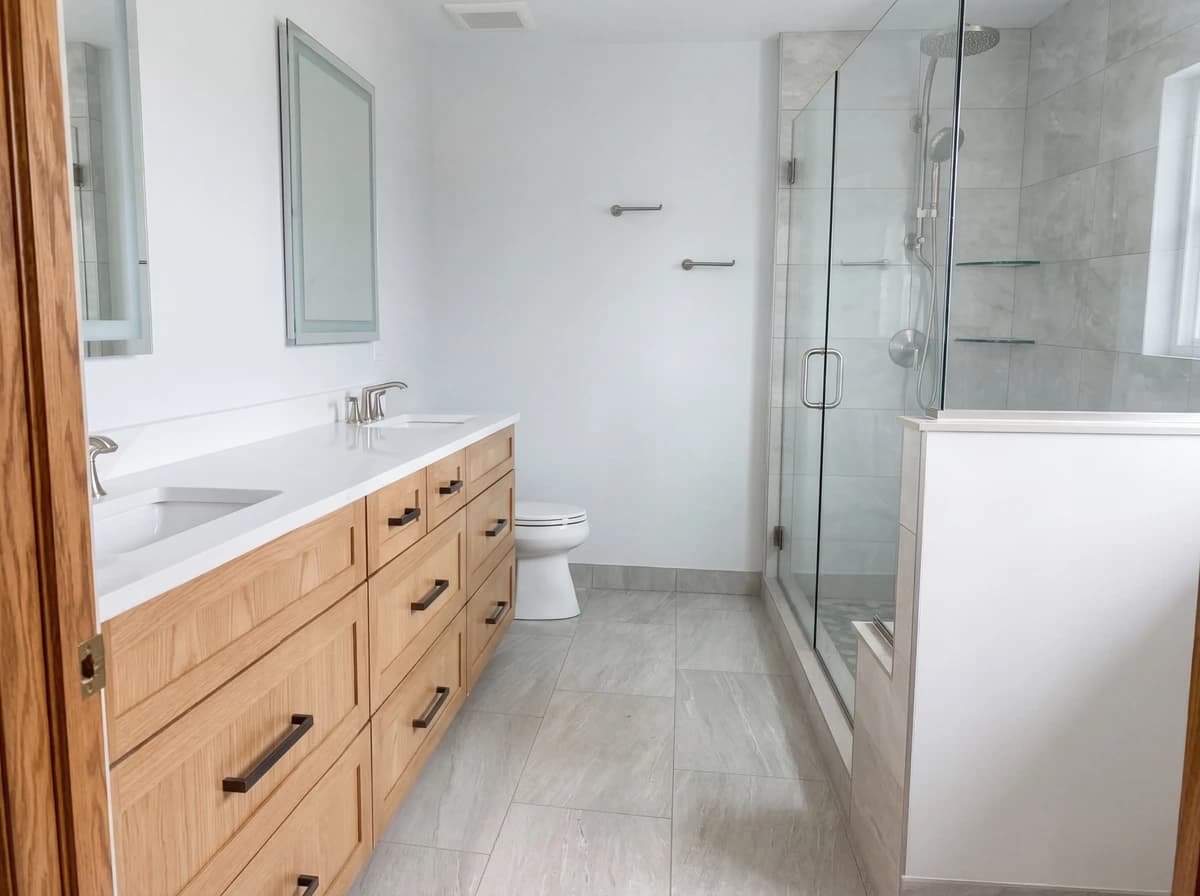 Modern bathroom with minimalist decor.